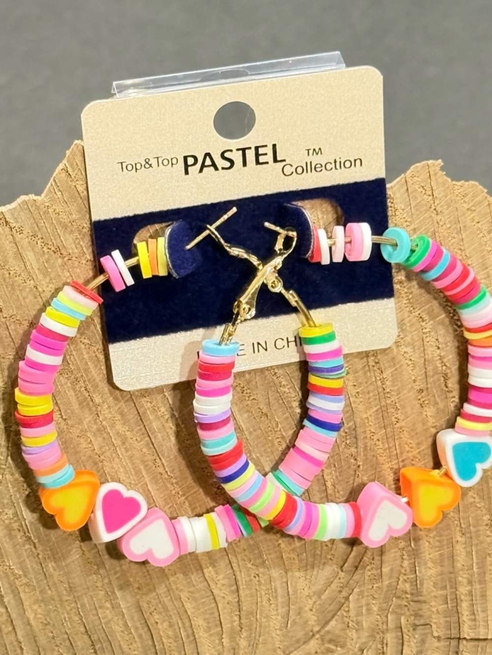 Top & Top Pastel Collection Heishi Bead & Heart Hoop Earrings - Multicolor NWT